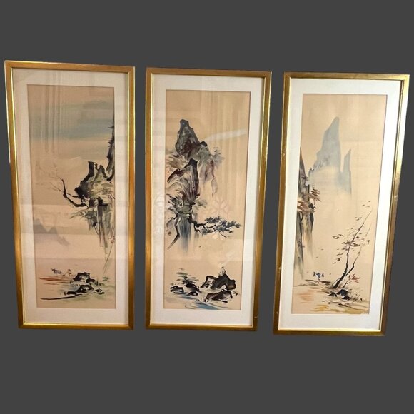 Tyrus Wong Other - Tyrus Wong Framed VTG Watercolor Prints a Trio of Seasons, Disney Famed Artist